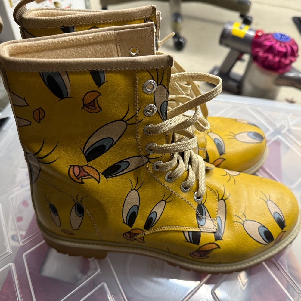 Yellow Ankle Boots with Cartoon Designs